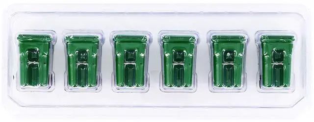 Alt view image 4 of 6 - Set of 6 Green Garbage Trash Bin Containers Replica 1/34 Models by First Gear