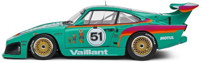 Alt view image 3 of 6 - Porsche 935 K3 #51 "Kremer - Vaillant" Green with Stripes and Graphics "Competition" Series 1/18 Diecast Model Car by Solido
