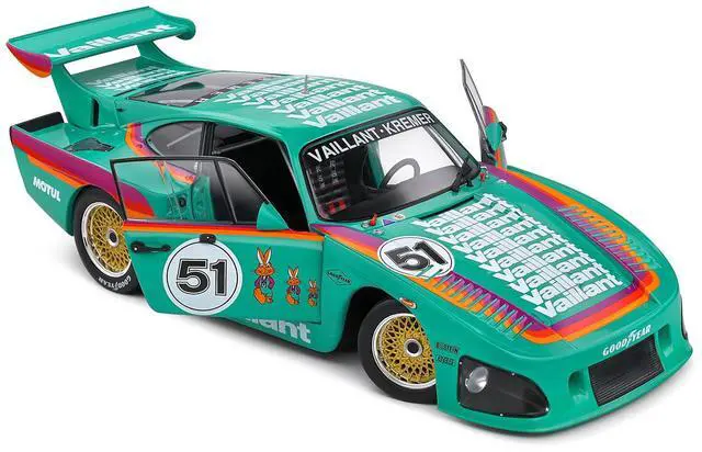 Alt view image 2 of 6 - Porsche 935 K3 #51 "Kremer - Vaillant" Green with Stripes and Graphics "Competition" Series 1/18 Diecast Model Car by Solido