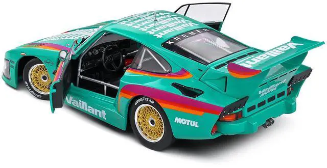 Alt view image 4 of 6 - Porsche 935 K3 #51 "Kremer - Vaillant" Green with Stripes and Graphics "Competition" Series 1/18 Diecast Model Car by Solido