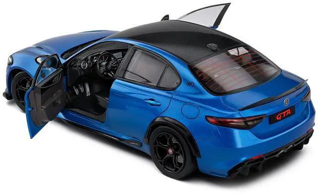 Alt view image 4 of 6 - 2022 Alfa Romeo Giulia GTA Anodized Blue Metallic with Carbon Top 1/18 Diecast Model Car by Solido