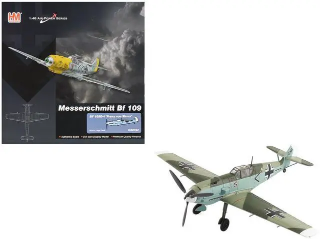 Main image of Messerschmitt BF 109E-4 Fighter Aircraft "Franz von Werra" (1940) German Luftwaffe 1/48 Diecast Model by Hobby Master