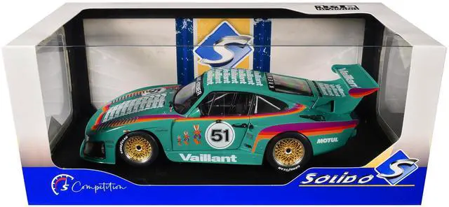 Alt view image 6 of 6 - Porsche 935 K3 #51 "Kremer - Vaillant" Green with Stripes and Graphics "Competition" Series 1/18 Diecast Model Car by Solido