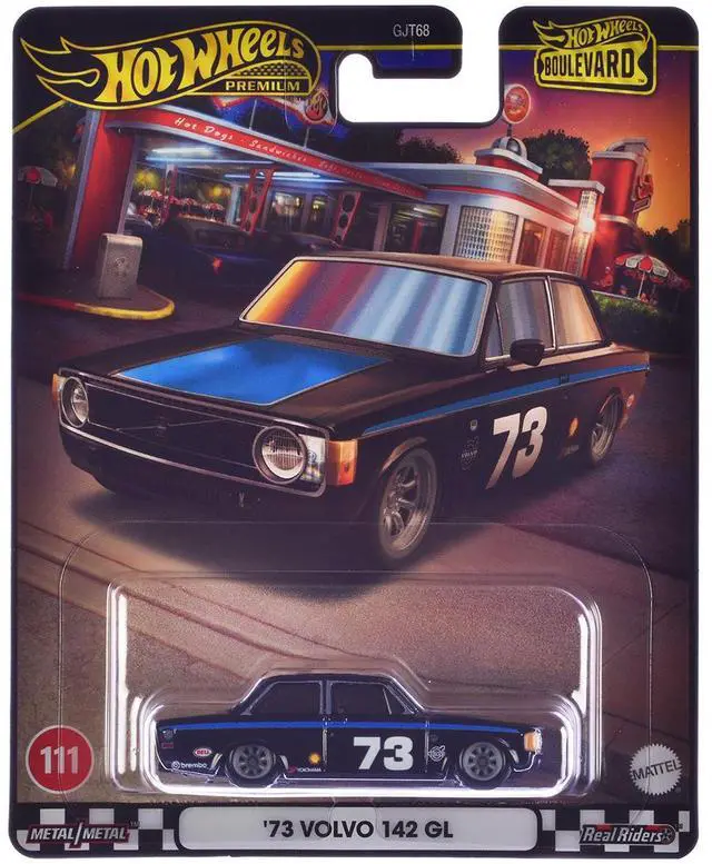 Alt view image 5 of 6 - 1973 Volvo 142 GL #73 Black with Blue Stripes and Hood "Boulevard" Series Diecast Model Car by Hot Wheels
