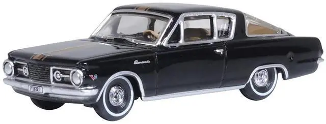 Alt view image 2 of 6 - 1965 Plymouth Barracuda Black with Gold Stripes 1/87 (HO) Scale Diecast Model Car by Oxford Diecast