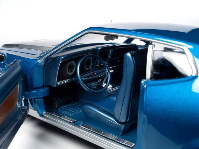 Alt view image 4 of 6 - 1971 Ford Mustang Mach 1 Blue Metallic with Silver Hood "Muscle Car & Corvette Nationals" 1/18 Die Cast Model Car by Auto World