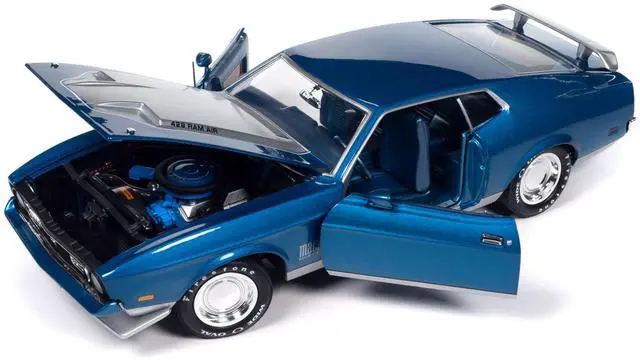 Alt view image 2 of 6 - 1971 Ford Mustang Mach 1 Blue Metallic with Silver Hood "Muscle Car & Corvette Nationals" 1/18 Die Cast Model Car by Auto World