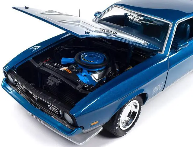 Alt view image 3 of 6 - 1971 Ford Mustang Mach 1 Blue Metallic with Silver Hood "Muscle Car & Corvette Nationals" 1/18 Die Cast Model Car by Auto World
