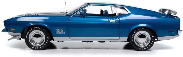 Alt view image 5 of 6 - 1971 Ford Mustang Mach 1 Blue Metallic with Silver Hood "Muscle Car & Corvette Nationals" 1/18 Die Cast Model Car by Auto World