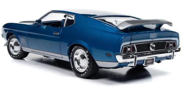 Alt view image 6 of 6 - 1971 Ford Mustang Mach 1 Blue Metallic with Silver Hood "Muscle Car & Corvette Nationals" 1/18 Die Cast Model Car by Auto World