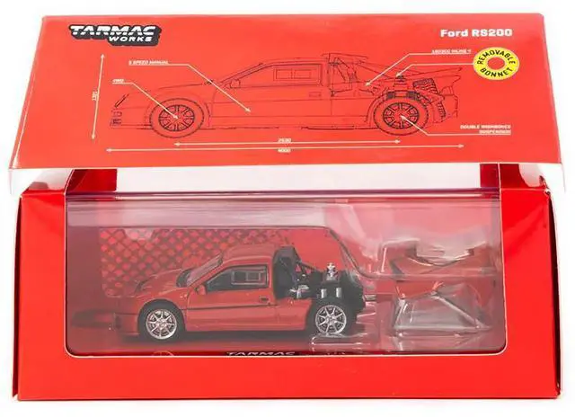 Alt view image 4 of 6 - Ford RS200 Red "Hobby64" Series 1/64 Diecast Model Car by Tarmac Works