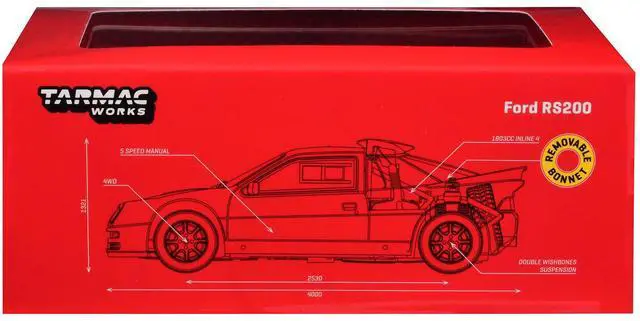 Alt view image 5 of 6 - Ford RS200 Red "Hobby64" Series 1/64 Diecast Model Car by Tarmac Works