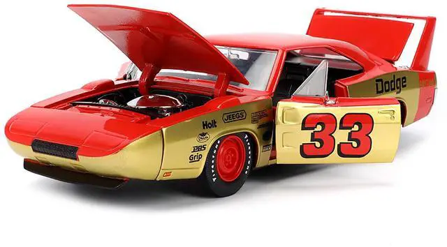 Alt view image 2 of 6 - 1969 Dodge Charger Daytona #33 Red and Gold Metallic with Graphics "Bigtime Muscle" Series 1/24 Diecast Model Car by Jada