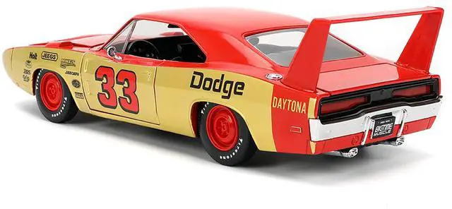 Alt view image 5 of 6 - 1969 Dodge Charger Daytona #33 Red and Gold Metallic with Graphics "Bigtime Muscle" Series 1/24 Diecast Model Car by Jada