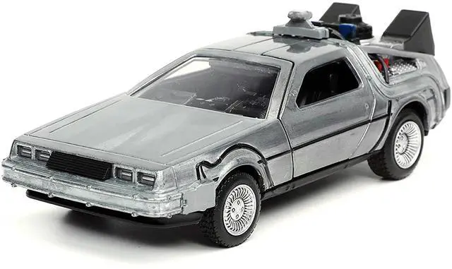 Alt view image 4 of 6 - DeLorean DMC Time Machine Brushed Metal "Back to the Future Part I" (1985) Movie "Hollywood Rides" 1/32 Diecast Model Car Jada