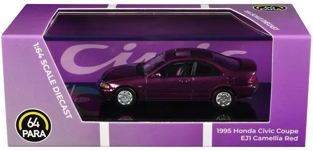 Alt view image 6 of 6 - 1995 Honda Civic Coupe EJ1 Camellia Red Metallic 1/64 Diecast Model Car by Paragon