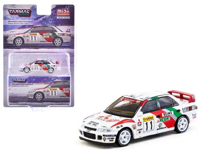 Main image of Mitsubishi Lancer Evolution II RHD #11 "Rallye Monte-Carlo" (1995) "Global64" Series 1/64 Diecast Model Car by Tarmac Works