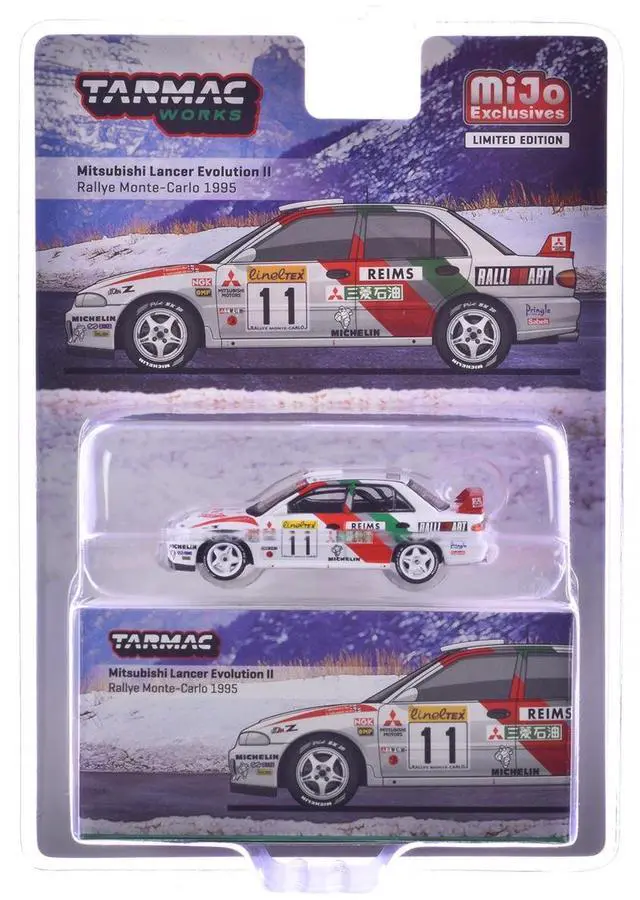 Alt view image 5 of 6 - Mitsubishi Lancer Evolution II RHD #11 "Rallye Monte-Carlo" (1995) "Global64" Series 1/64 Diecast Model Car by Tarmac Works