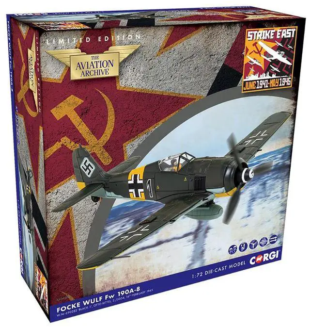 Alt view image 3 of 4 - Focke-Wulf Fw 190A-8 Fighter Aircraft "Black 1" (1945) German Luftwaffe "The Aviation Archive" 1/72 Diecast Model by Corgi