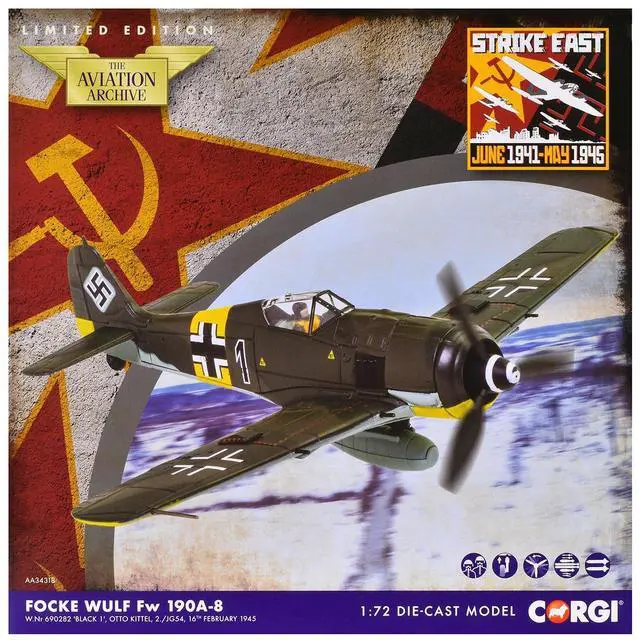 Alt view image 4 of 4 - Focke-Wulf Fw 190A-8 Fighter Aircraft "Black 1" (1945) German Luftwaffe "The Aviation Archive" 1/72 Diecast Model by Corgi