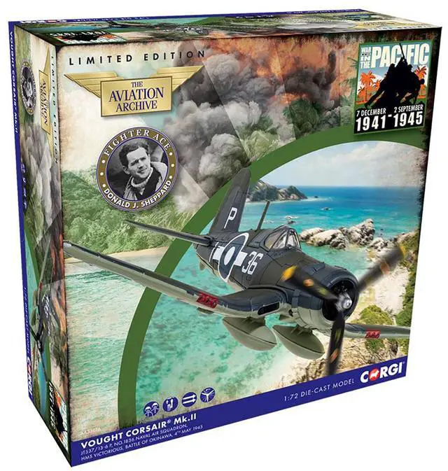 Alt view image 3 of 4 - Vought Corsair Mk. II Fighter Aircraft "Battle of Okinawa" (1945) British Royal Navy Fleet Air Arm 1/72 Diecast Model by Corgi