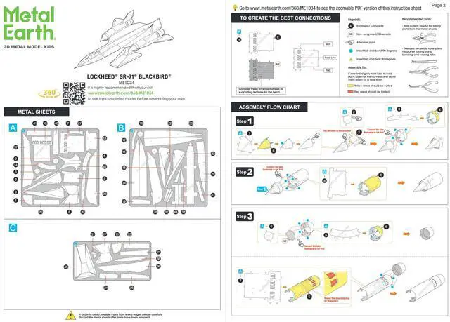 Alt view image 6 of 7 - Model Kit Lockheed SR-71 Blackbird Aircraft "United States Air Force" (Moderate Difficulty) Steel Model by Metal Earth