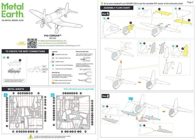 Alt view image 5 of 6 - Model Kit Vought F4U Corsair Fighter Aircraft "World War II" US Navy (Challenging Difficulty) Steel Model by Metal Earth