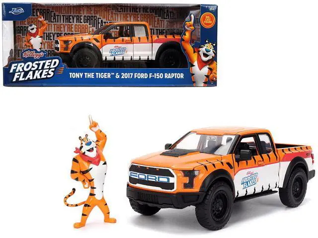 Main image of 2017 Ford F-150 Raptor Pickup Truck "Frosted Flakes" Orange with Graphics and Figure 1/24 Diecast Car Model by Jada