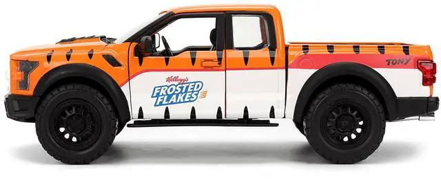 Alt view image 3 of 6 - 2017 Ford F-150 Raptor Pickup Truck "Frosted Flakes" Orange with Graphics and Figure 1/24 Diecast Car Model by Jada