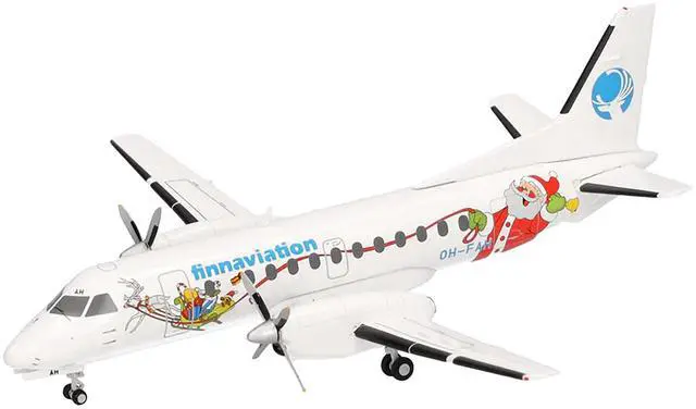 Alt view image 2 of 6 - Saab 340 Commercial Aircraft "Finnaviation - Santa Livery" (OH-FAH) White with Graphics 1/200 Diecast Model by Herpa