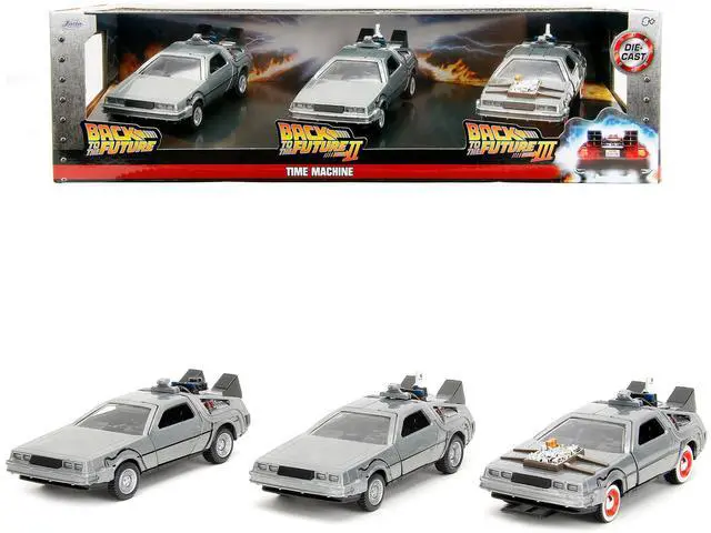 Alt view image 2 of 7 - "Back to the Future" Delorean Set of 3 pieces "Hollywood Rides" Series 1/32 Diecast Model Car by Jada