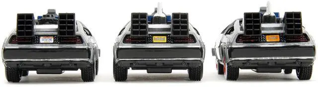 Alt view image 7 of 7 - "Back to the Future" Delorean Set of 3 pieces "Hollywood Rides" Series 1/32 Diecast Model Car by Jada