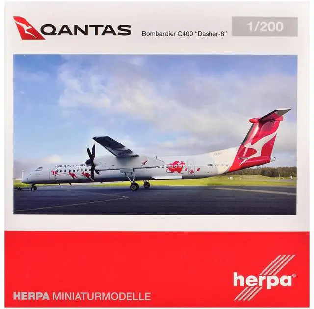 Alt view image 5 of 6 - Bombardier Q400 Commercial Aircraft "QantasLink - Dasher-8 Livery" (VH-QOW) White with Graphics 1/200 Diecast Model by Herpa
