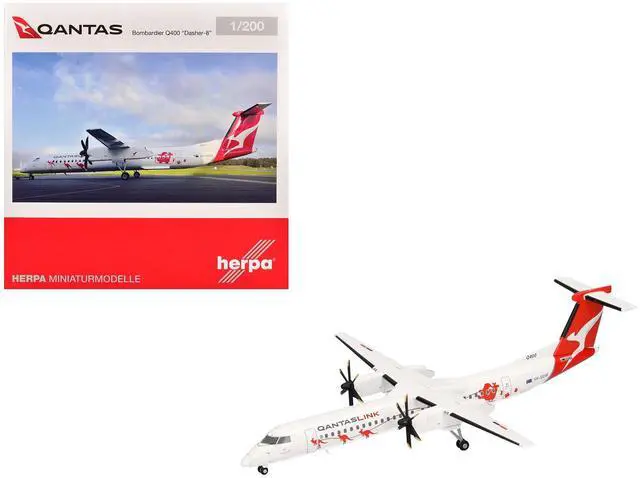 Alt view image 6 of 6 - Bombardier Q400 Commercial Aircraft "QantasLink - Dasher-8 Livery" (VH-QOW) White with Graphics 1/200 Diecast Model by Herpa