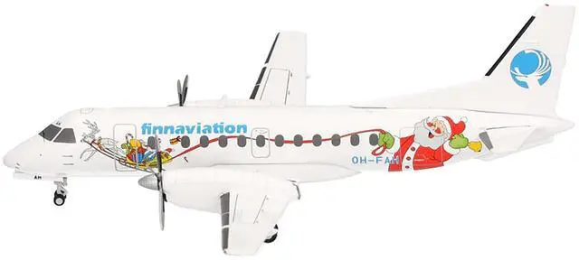 Alt view image 3 of 6 - Saab 340 Commercial Aircraft "Finnaviation - Santa Livery" (OH-FAH) White with Graphics 1/200 Diecast Model by Herpa
