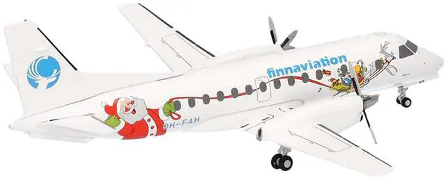 Alt view image 4 of 6 - Saab 340 Commercial Aircraft "Finnaviation - Santa Livery" (OH-FAH) White with Graphics 1/200 Diecast Model by Herpa