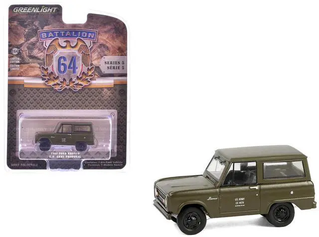 Main image of 1966 Ford Bronco "U.S. Army Proposal" Olive Drab "Battalion 64" Series 5 1/64 Die Cast Model Car by Greenlight