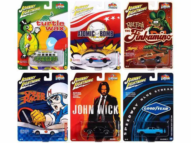 Main image of Pop Culture 2025 Set of 6 Cars Release 1 1/64 Die Cast Model Cars by Johnny Lightning