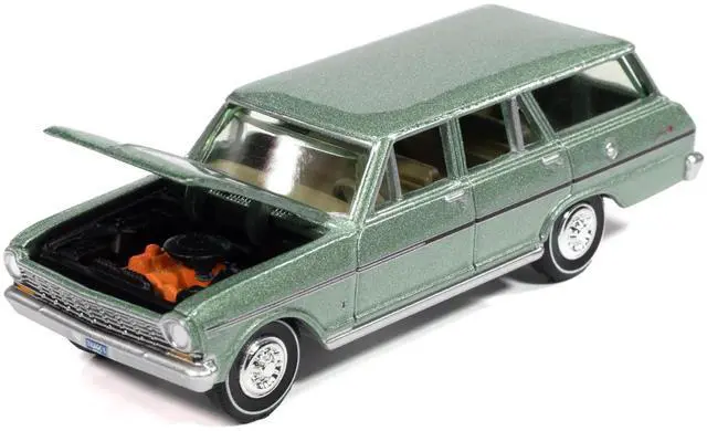 Alt view image 3 of 6 - 1963 Chevrolet II Nova 400 Wagon Laurel Green Metallic "Vintage Muscle" Series 1/64 Diecast Model Car by Auto World