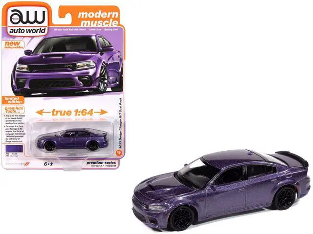 Main image of 2023 Dodge Charger R/T Scat Pack Plum Crazy Metallic "Modern Muscle" Series 1/64 Diecast Model Car by Auto World