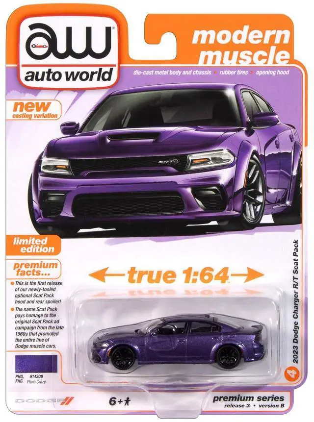 Alt view image 5 of 6 - 2023 Dodge Charger R/T Scat Pack Plum Crazy Metallic "Modern Muscle" Series 1/64 Diecast Model Car by Auto World