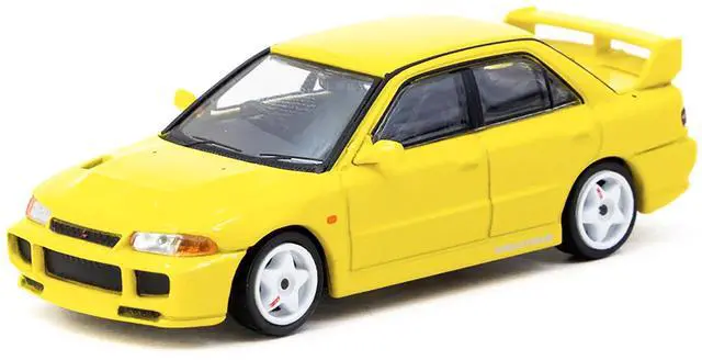Alt view image 2 of 6 - Mitsubishi Lancer GSR Evolution III RHD Yellow with Tarmac Cards "Global64" Series 1/64 Diecast Model by Tarmac Works