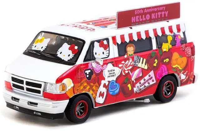 Alt view image 2 of 6 - Dodge Van "Hello Kitty Food Truck" White and Red with Graphics "Global64" Series 1/64 Diecast Model by Tarmac Works