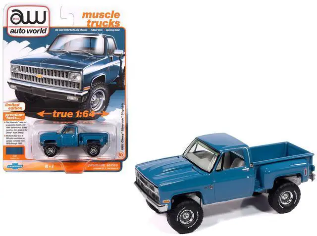 Alt view image 6 of 6 - 1981 Chevrolet Silverado Stepside Pickup Truck Blue "Muscle Trucks" Series 1/64 Diecast Model Car by Auto World