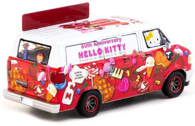 Alt view image 3 of 6 - Dodge Van "Hello Kitty Food Truck" White and Red with Graphics "Global64" Series 1/64 Diecast Model by Tarmac Works