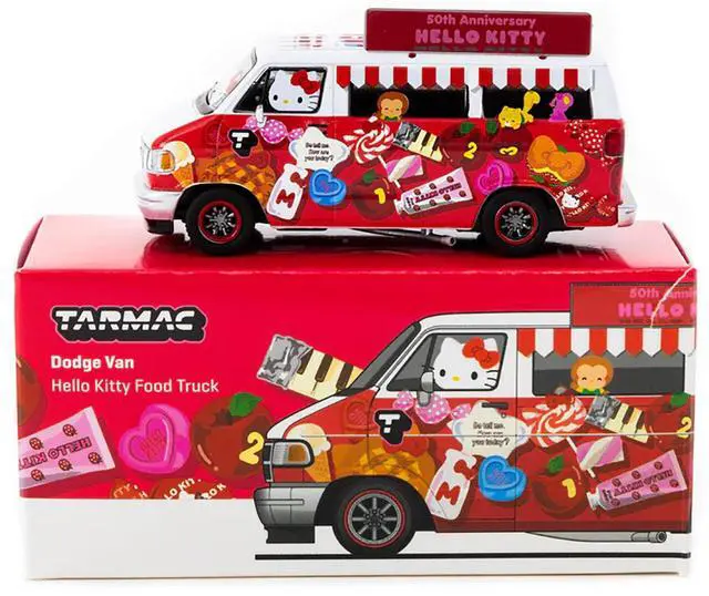 Alt view image 4 of 6 - Dodge Van "Hello Kitty Food Truck" White and Red with Graphics "Global64" Series 1/64 Diecast Model by Tarmac Works