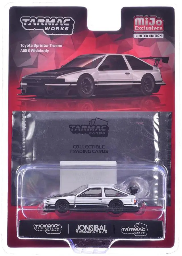 Alt view image 5 of 6 - Toyota Sprinter Trueno AE86 Widebody RHD White and Black with Tarmac Cards "Global64" Series 1/64 Diecast Model by Tarmac Works