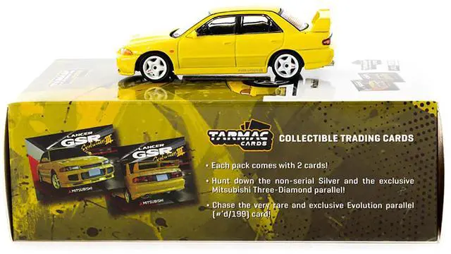 Alt view image 4 of 6 - Mitsubishi Lancer GSR Evolution III RHD Yellow with Tarmac Cards "Global64" Series 1/64 Diecast Model by Tarmac Works