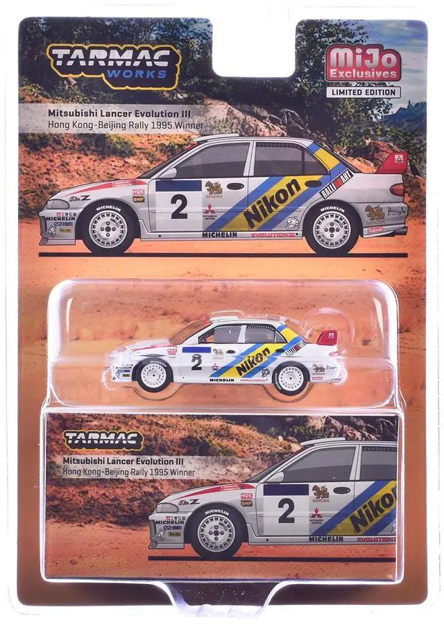 Alt view image 5 of 6 - Mitsubishi Lancer Evolution III #2 Winner "Hong Kong-Beijing Rally" (1995) "Global64" Series 1/64 Diecast Model by Tarmac Works