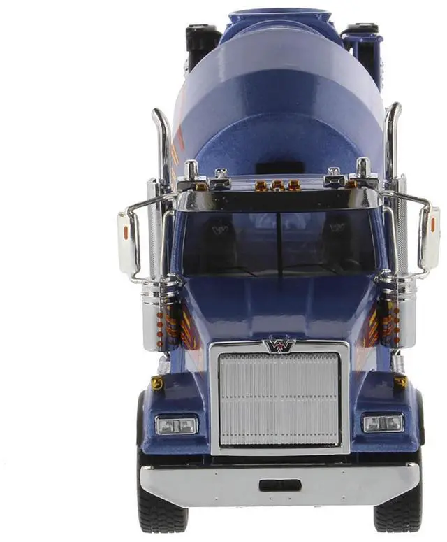 Alt view image 4 of 6 - Western Star 4900 with Bridgemaster McNeilus Mixer Blue Metallic "Transport Series" 1/50 Diecast Model by Diecast Masters